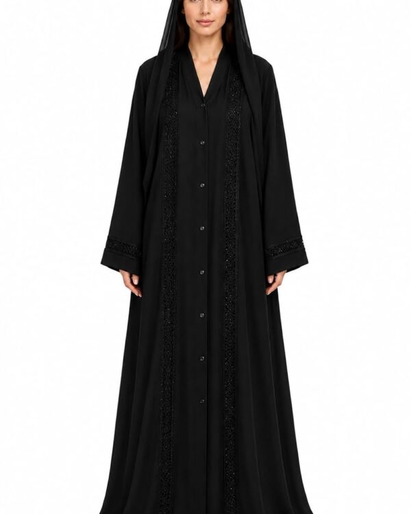 Chiffon Abaya - AF ABAYA Black Embroidered Abaya with