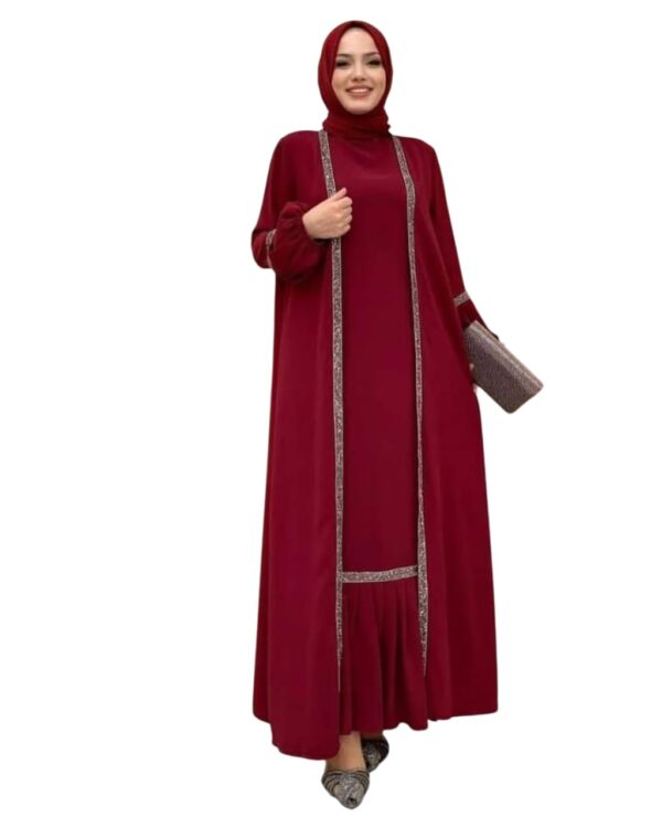 Burqa - Elegant Long Burqa, Burgundy with Glitter