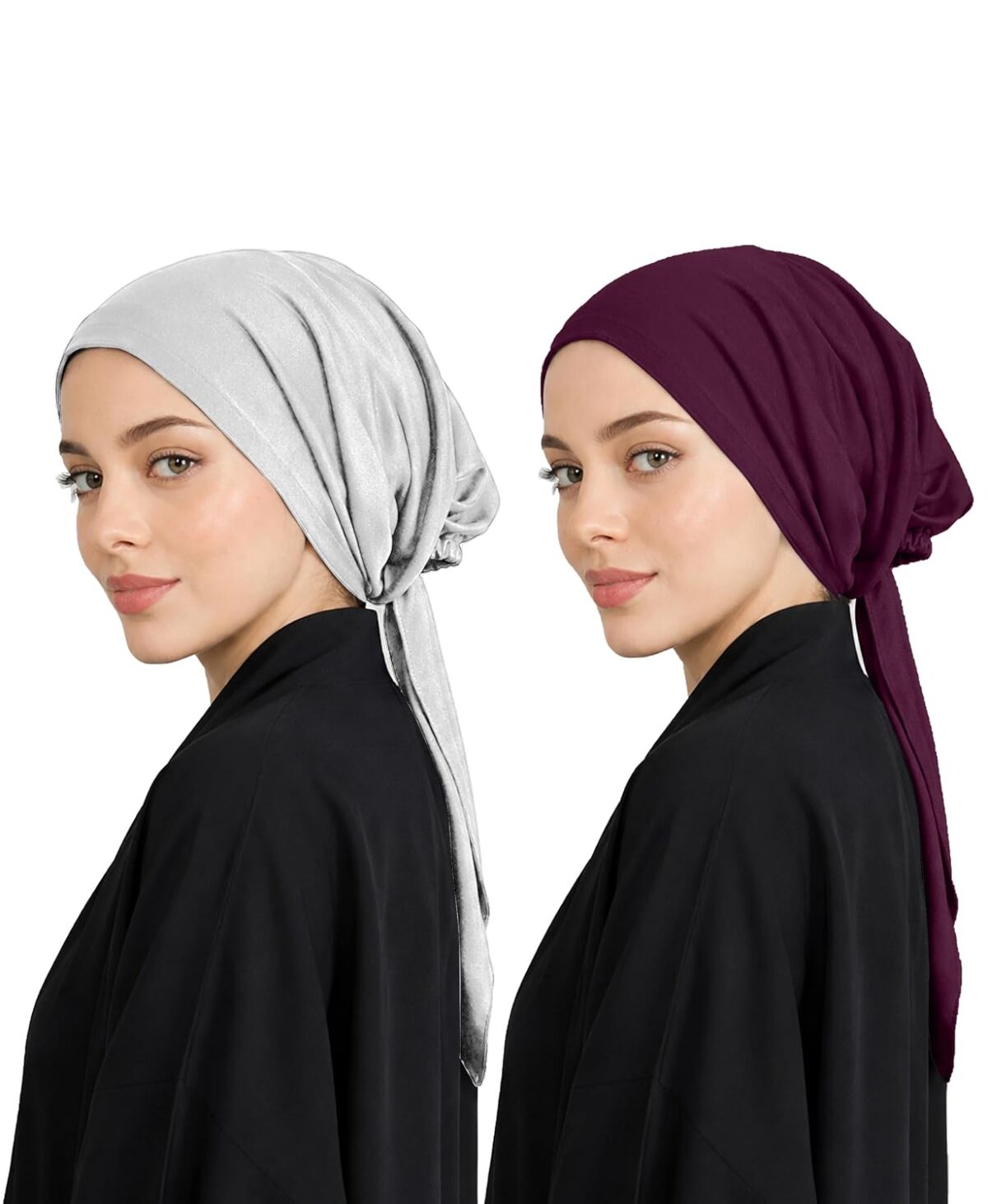 Mehar Women’s Hair Ponytail Cap Set of 2 | Soft Stretchable Polyester Hijab Inner Cap | Adjustable Tie-Back | Scarf & Helmet Inner | One Size Fits All