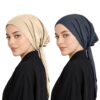 Mehar Women’s Hair Ponytail Cap Set of 2 | Soft Stretchable Polyester Hijab Inner Cap | Adjustable Tie-Back | Scarf & Helmet Inner | One Size Fits All