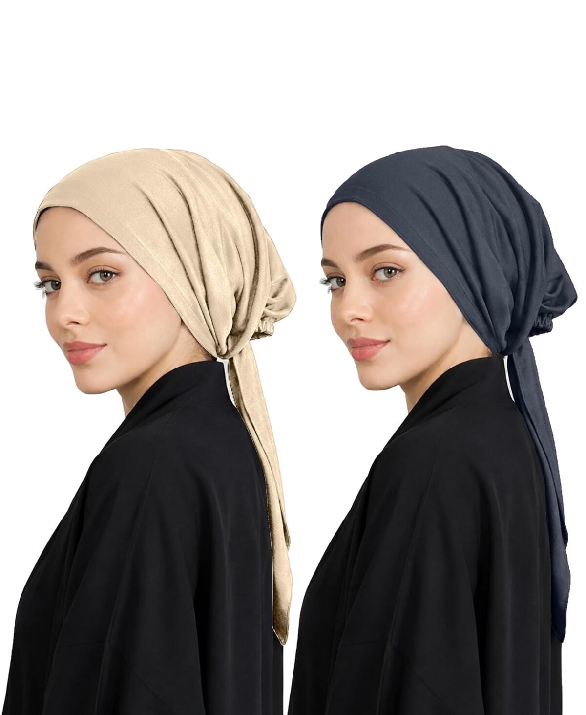 Mehar Women’s Hair Ponytail Cap Set of 2 | Soft Stretchable Polyester Hijab Inner Cap | Adjustable Tie-Back | Scarf & Helmet Inner | One Size Fits All