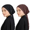 Mehar Women’s Hair Ponytail Cap Set of 2 | Soft Stretchable Polyester Hijab Inner Cap | Adjustable Tie-Back | Scarf & Helmet Inner | One Size Fits All