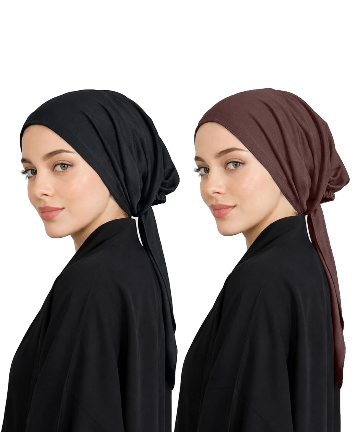 Mehar Women’s Hair Ponytail Cap Set of 2 | Soft Stretchable Polyester Hijab Inner Cap | Adjustable Tie-Back | Scarf & Helmet Inner | One Size Fits All
