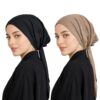 Mehar Women’s Hair Ponytail Cap Set of 2 | Soft Stretchable Polyester Hijab Inner Cap | Adjustable Tie-Back | Scarf & Helmet Inner | One Size Fits All