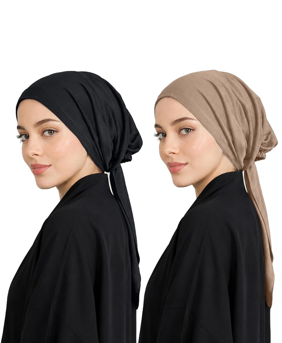 Mehar Women’s Hair Ponytail Cap Set of 2 | Soft Stretchable Polyester Hijab Inner Cap | Adjustable Tie-Back | Scarf & Helmet Inner | One Size Fits All