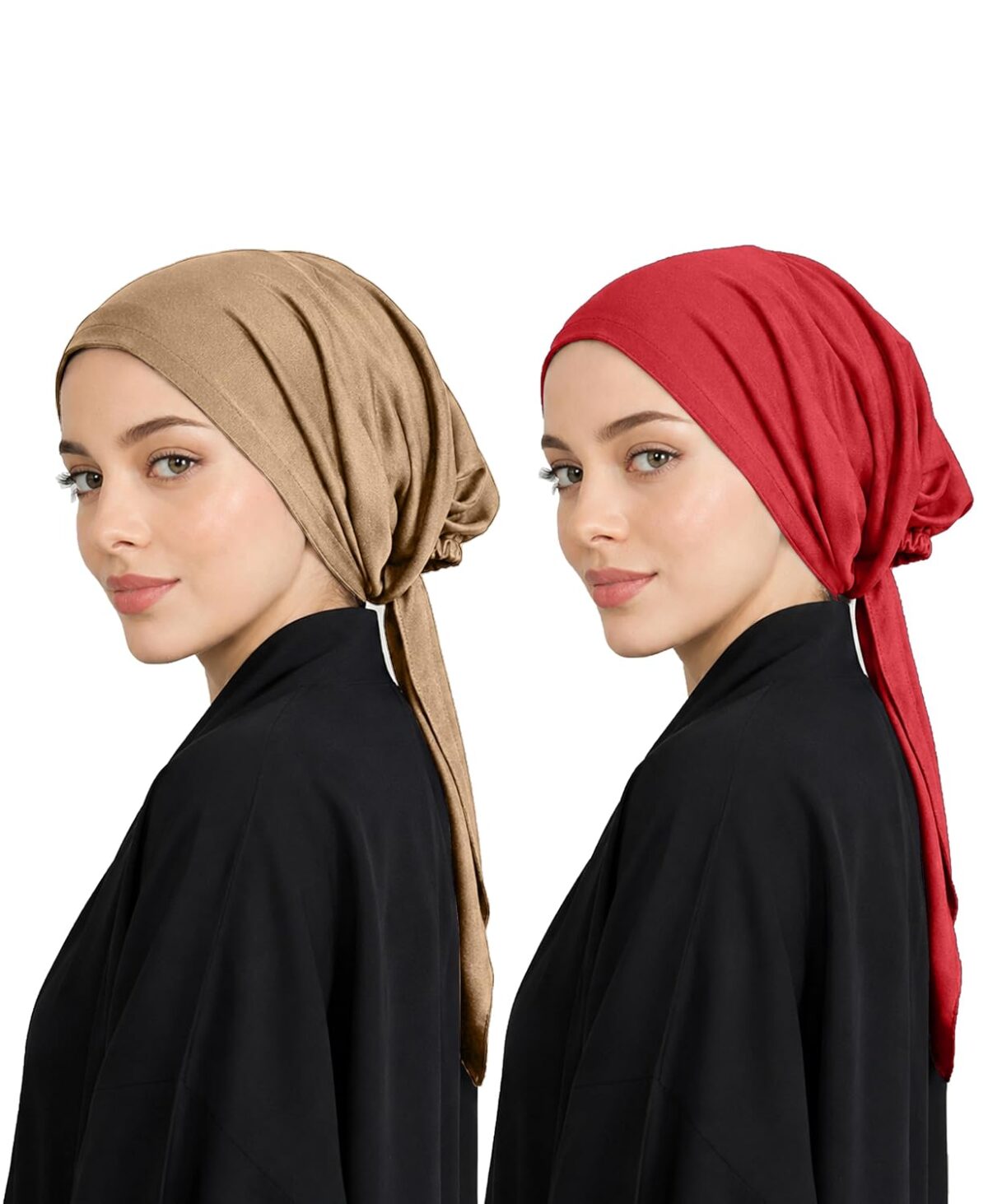 Mehar Women’s Hair Ponytail Cap Set of 2 | Soft Stretchable Polyester Hijab Inner Cap | Adjustable Tie-Back | Scarf & Helmet Inner | One Size Fits All