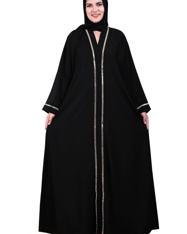 Nida Abaya - V Neck Arrow Patti Gold Design