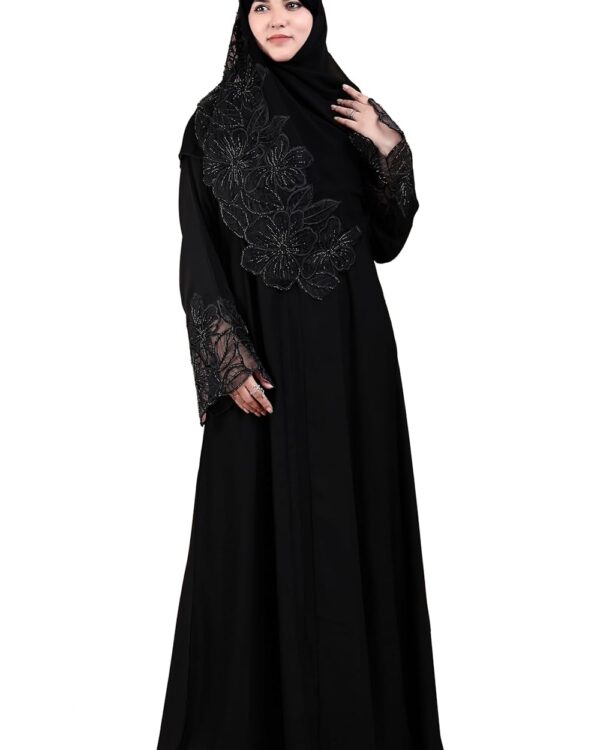 Nida Abaya - V Neck Net Big Flowe Design