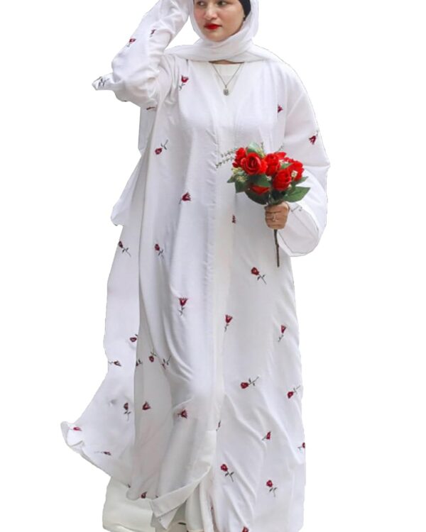 Abaya Embroidered - White Abaya Embroidery Work Burqa For
