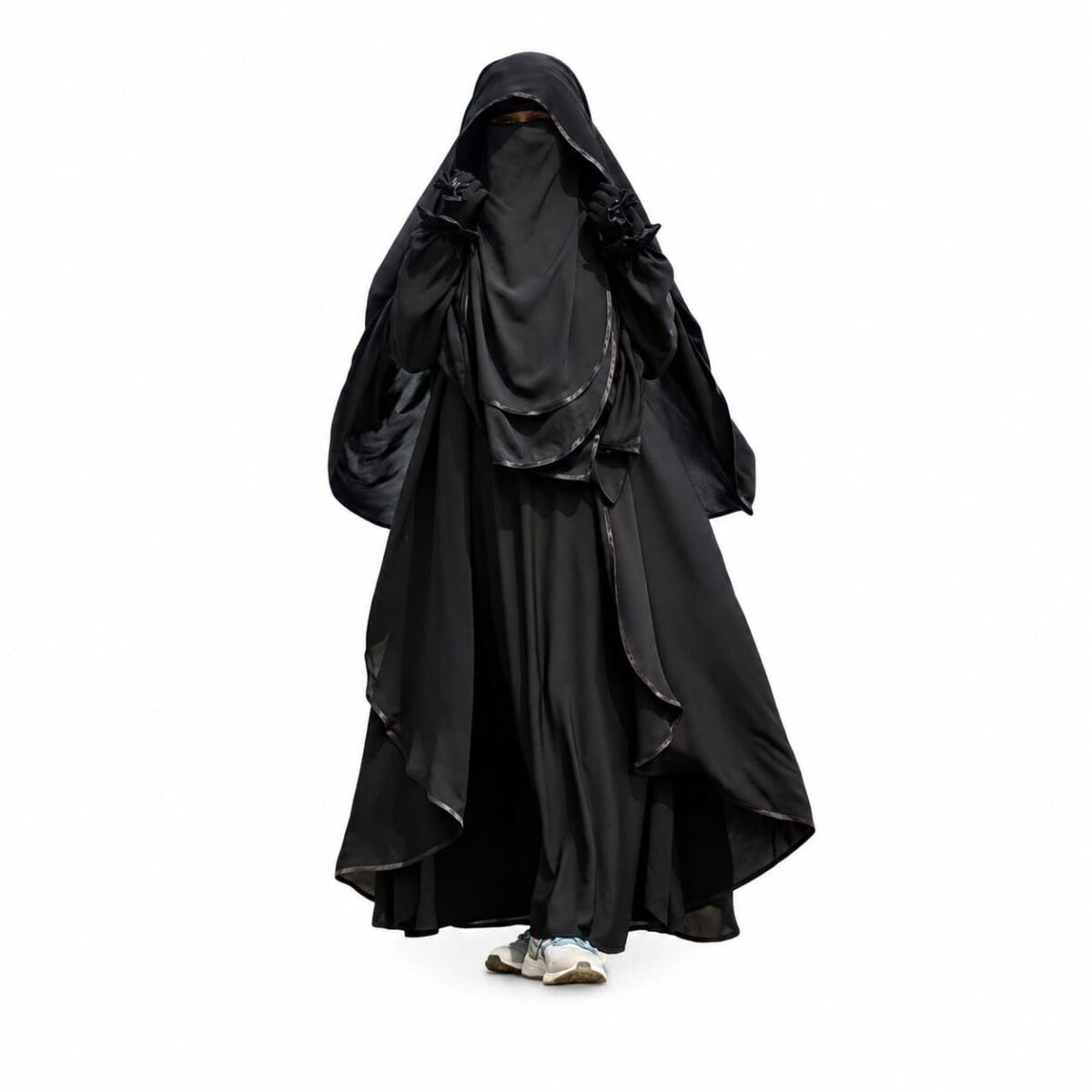 Women’s black Mohua Burkha with Niqab | Firdous Fabric | Free Size | Full Coverage Modest Wear | Black Abaya