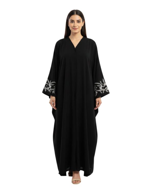 Black Burqa - Women's Black Burqa with Silver Handwork
