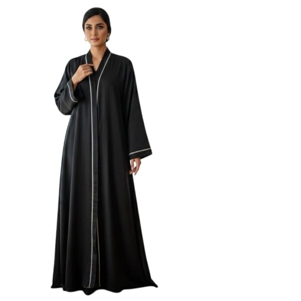 Black Burqa - Women's Black Burqa with White Piping