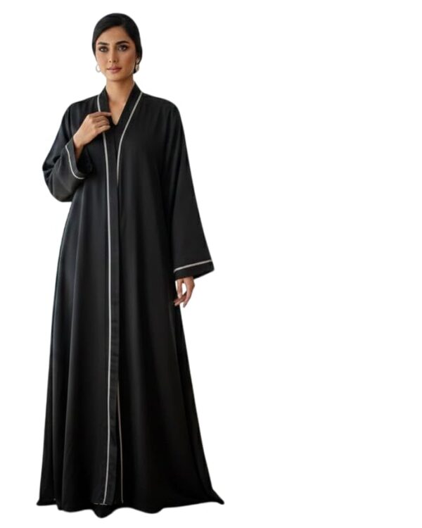 Black Burqa - Women's Black Burqa with White Piping