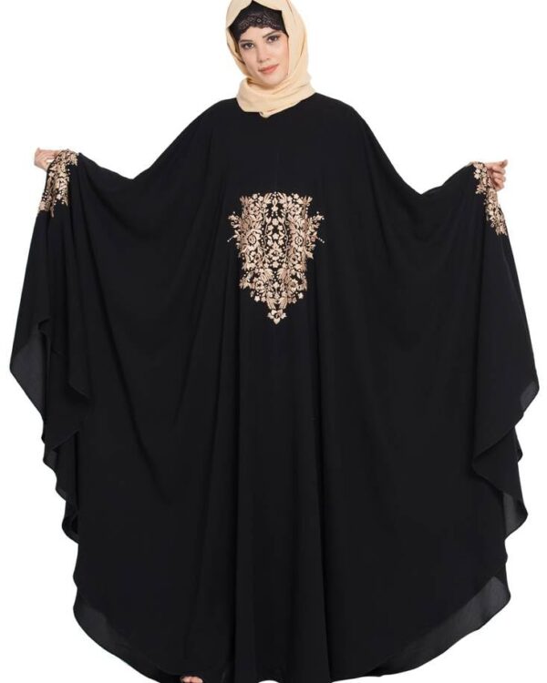 Abaya Embroidered - Women's Black Kaftan Abaya with Gold