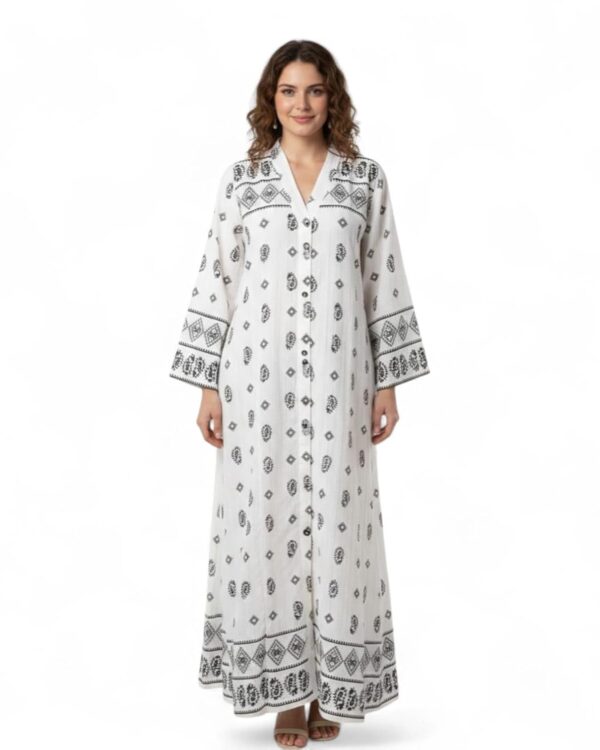 Black Abaya - Women's Graphics Print Maxi Dress, Black