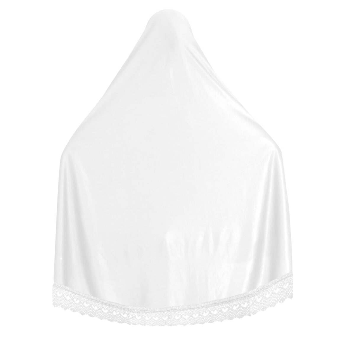 Women’s Islamic Prayer Khimar, Black Namaz Scarf with Lace Detail, Full Coverage Hijab