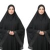 Women’s Islamic Prayer Khimar, Black Namaz Scarf with Lace Detail, Full Coverage Hijab