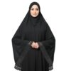 Women’s Islamic Prayer Khimar, Black Namaz Scarf with Lace Detail, Full Coverage Hijab