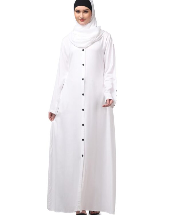 White Abaya - Women's White Front-Open Abaya Burqa, Rayon,